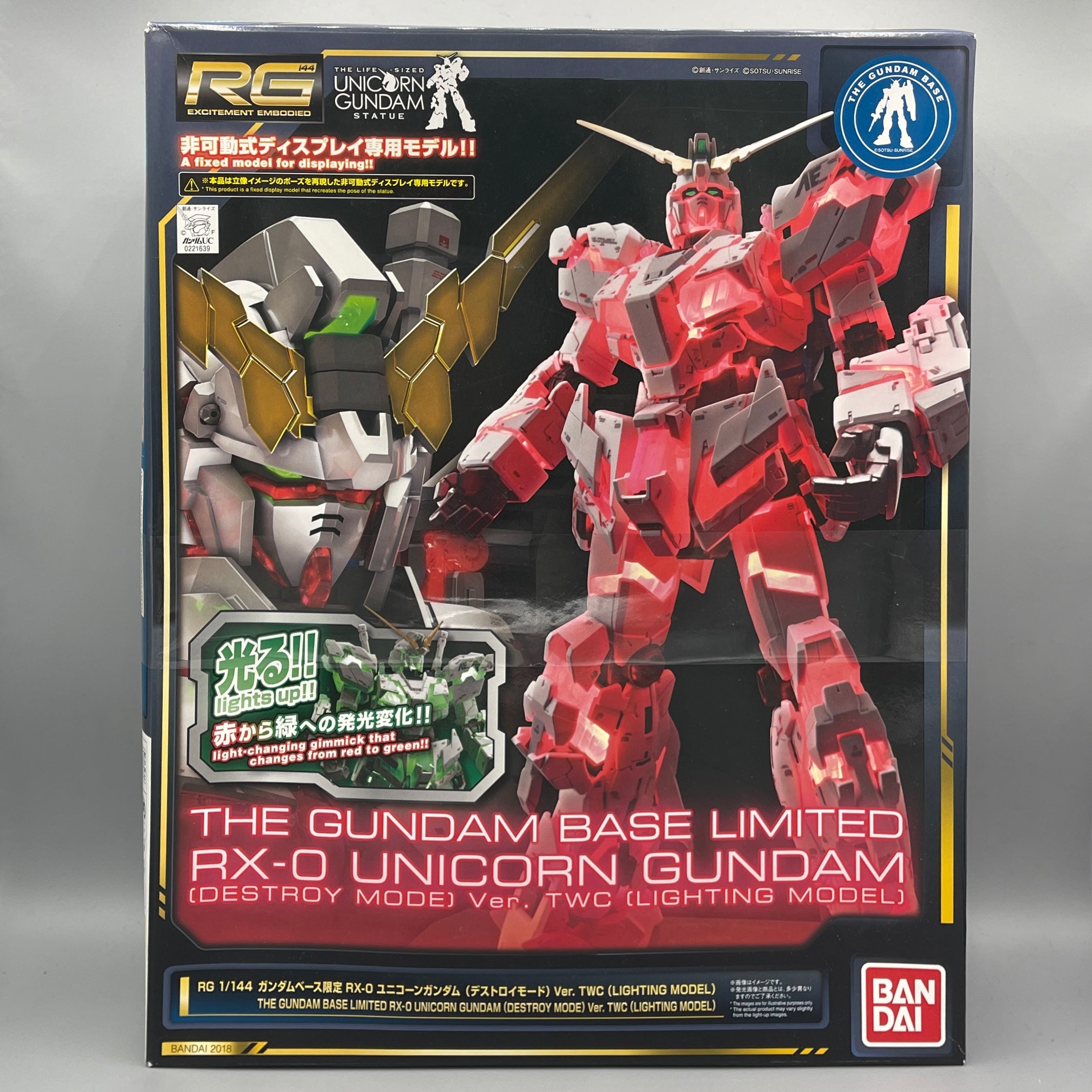 P-Bandai RG 1/144 Gundam Base Limited RX-0 Unicorn (Destroy Mode Ver. TWC Lighting Model)] Model Kit